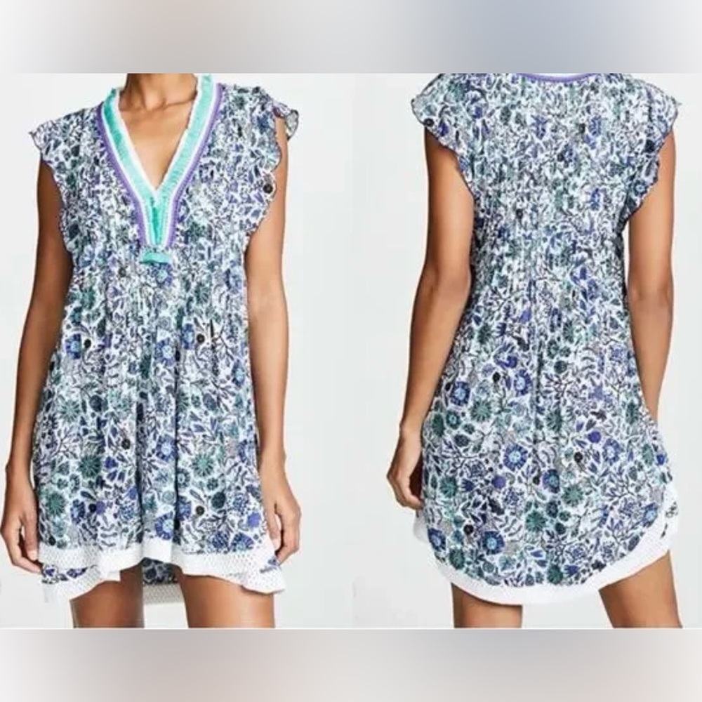 POUPETTE ST BARTH Sasha Floral Mini Dress Blue Holly Cover-Up - Size S